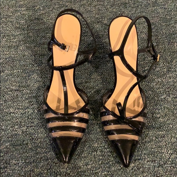 kate spade Shoes - KATE SPADE clear stripe heels patent black 9 sexy
